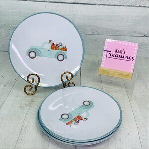Modern Southern Home FALL TRUCK Orange Pumpkins Melamine Snack Lunch Plate Set 4